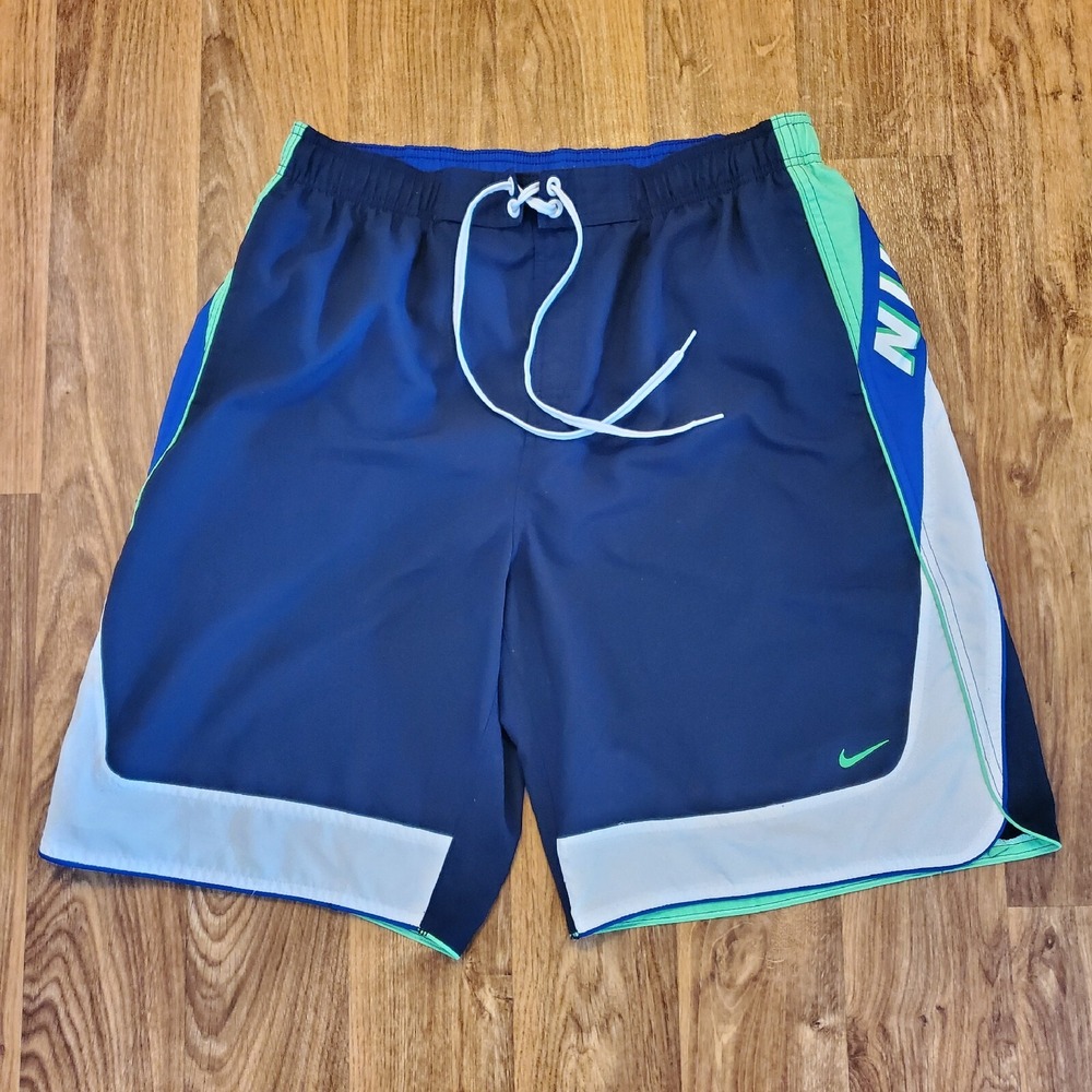 Nike‎ Swim Shorts Trunks Men XL Mesh Lined Navy Blue Nike Logo Swoosh